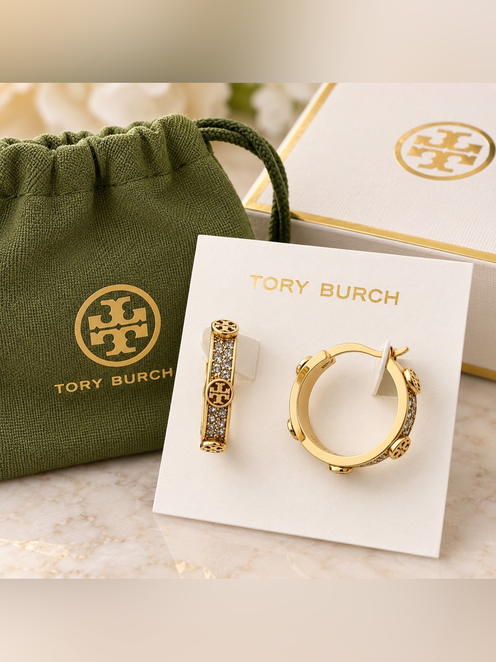 Tory Burch Gold-Tone Studded Hoop Earrings